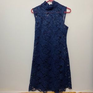 Blue Lace Turtle Neck Dress